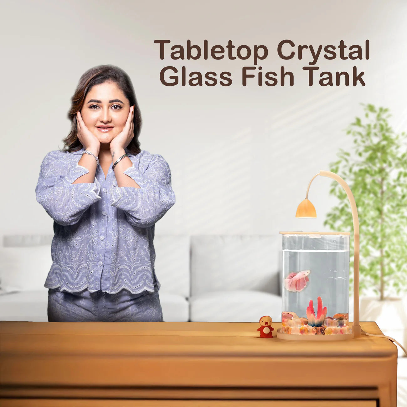 Multi-Functional Ice Crystal Desktop Aquarium Setup with Lamp