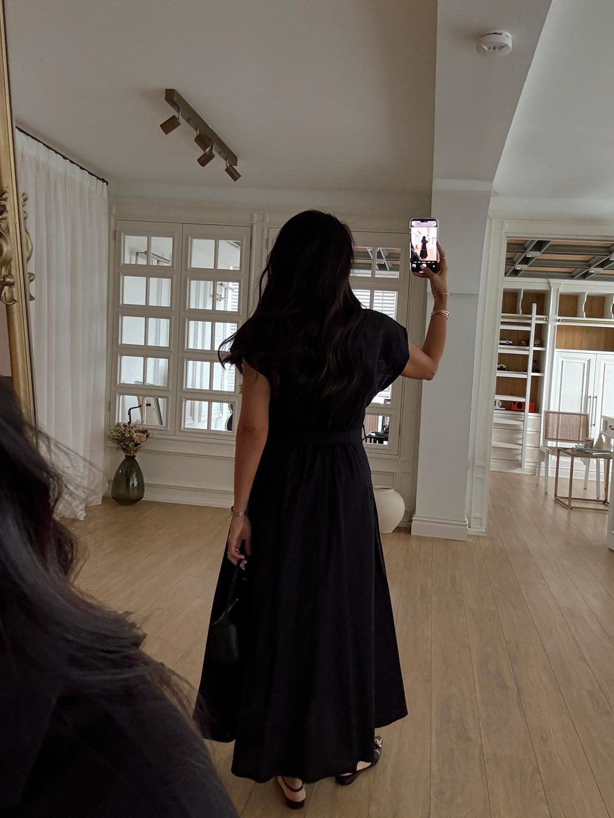 Omilika Gold Buttoned Belted Linen Dress