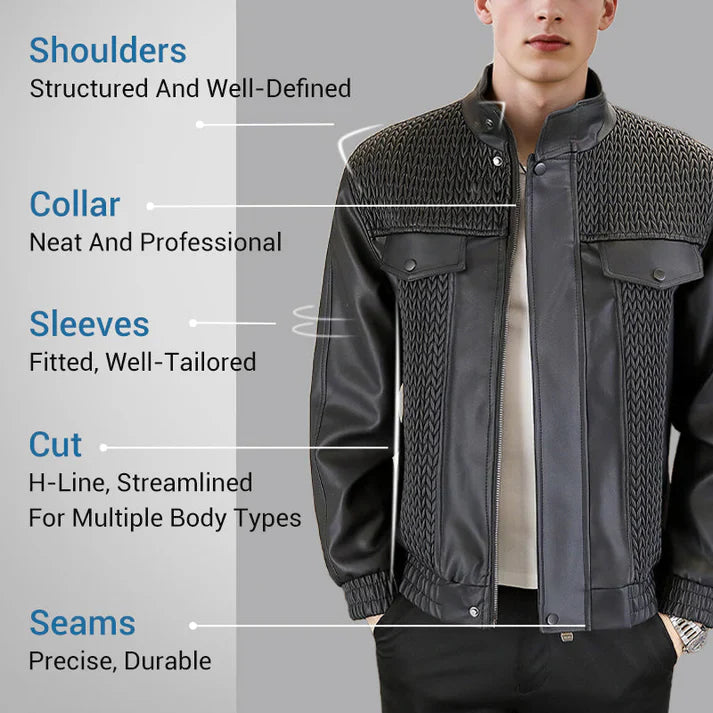 Men's Fashion Barley-Weave Leather Jacket