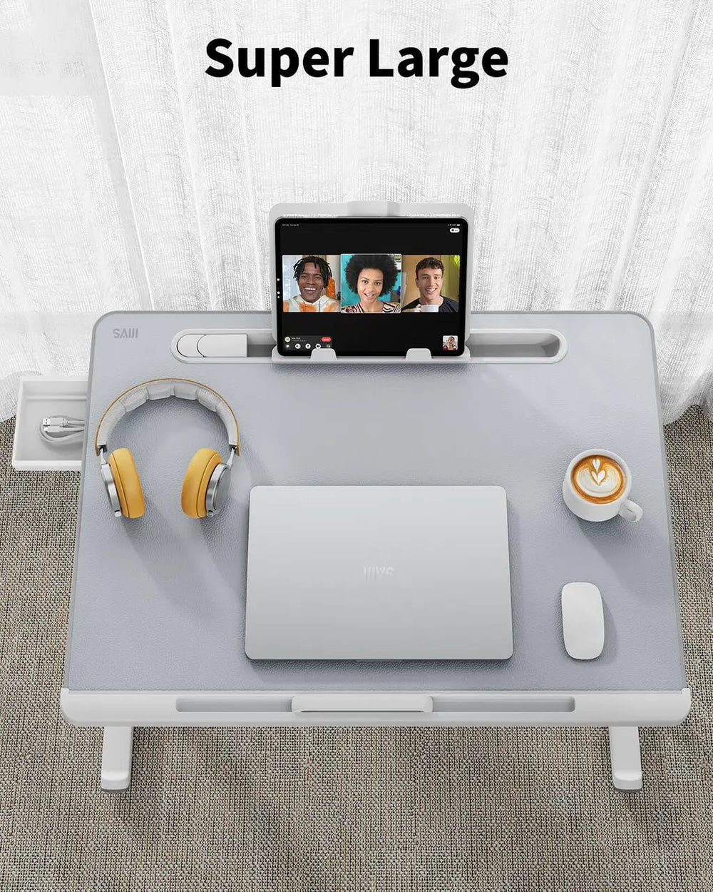 Adjustable Laptop Bed Desk with LED Lamp & Foldable Design (60cm)
