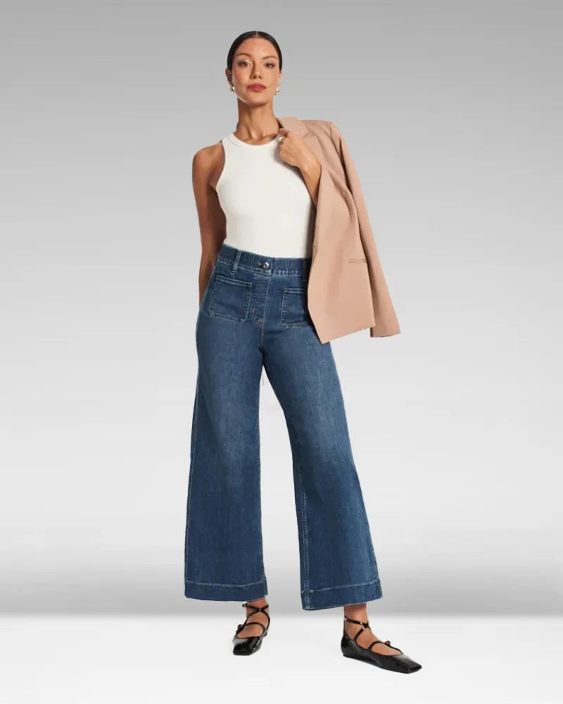 👖Tummy Control Cropped Wide-Leg Jeans
