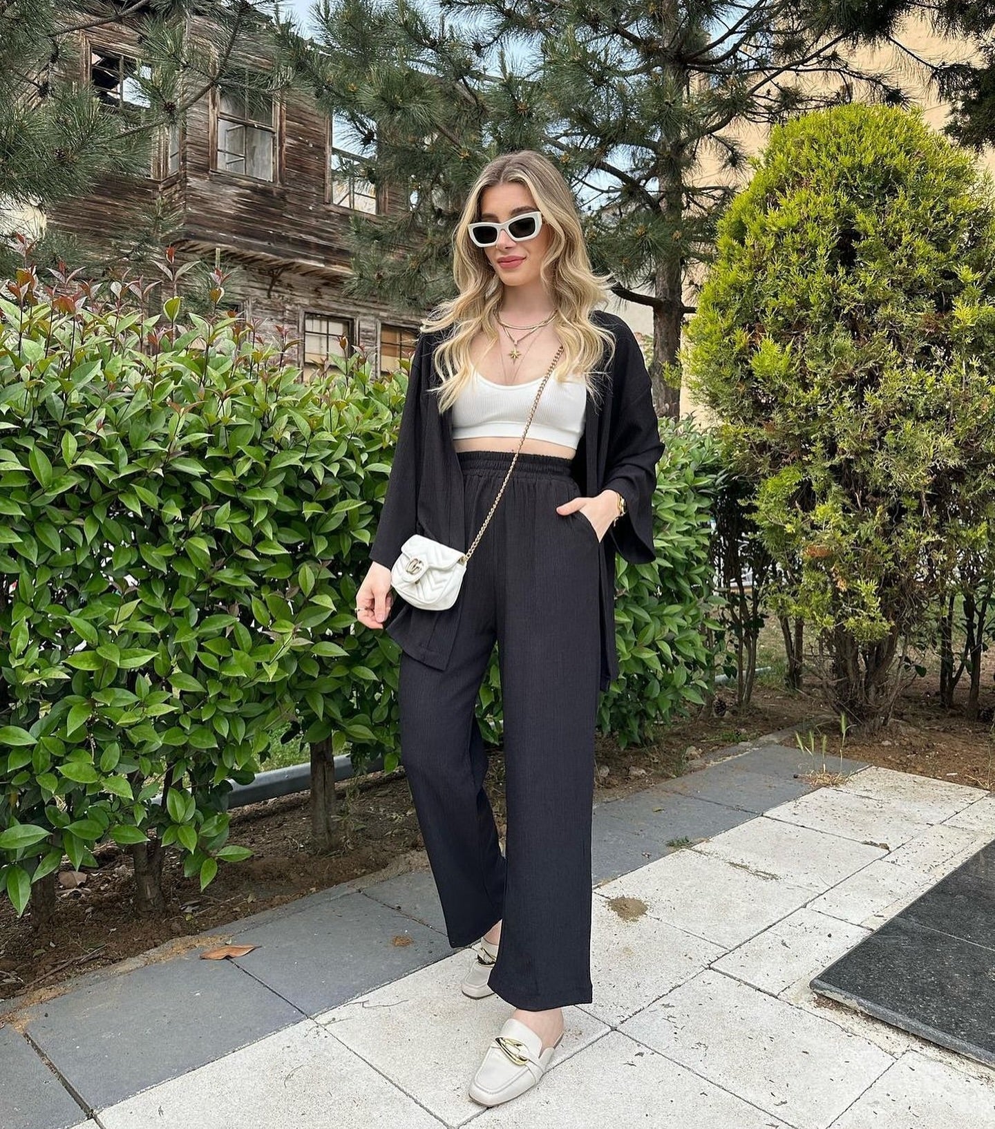 Shawl Neck Shrug With Straight Trouser