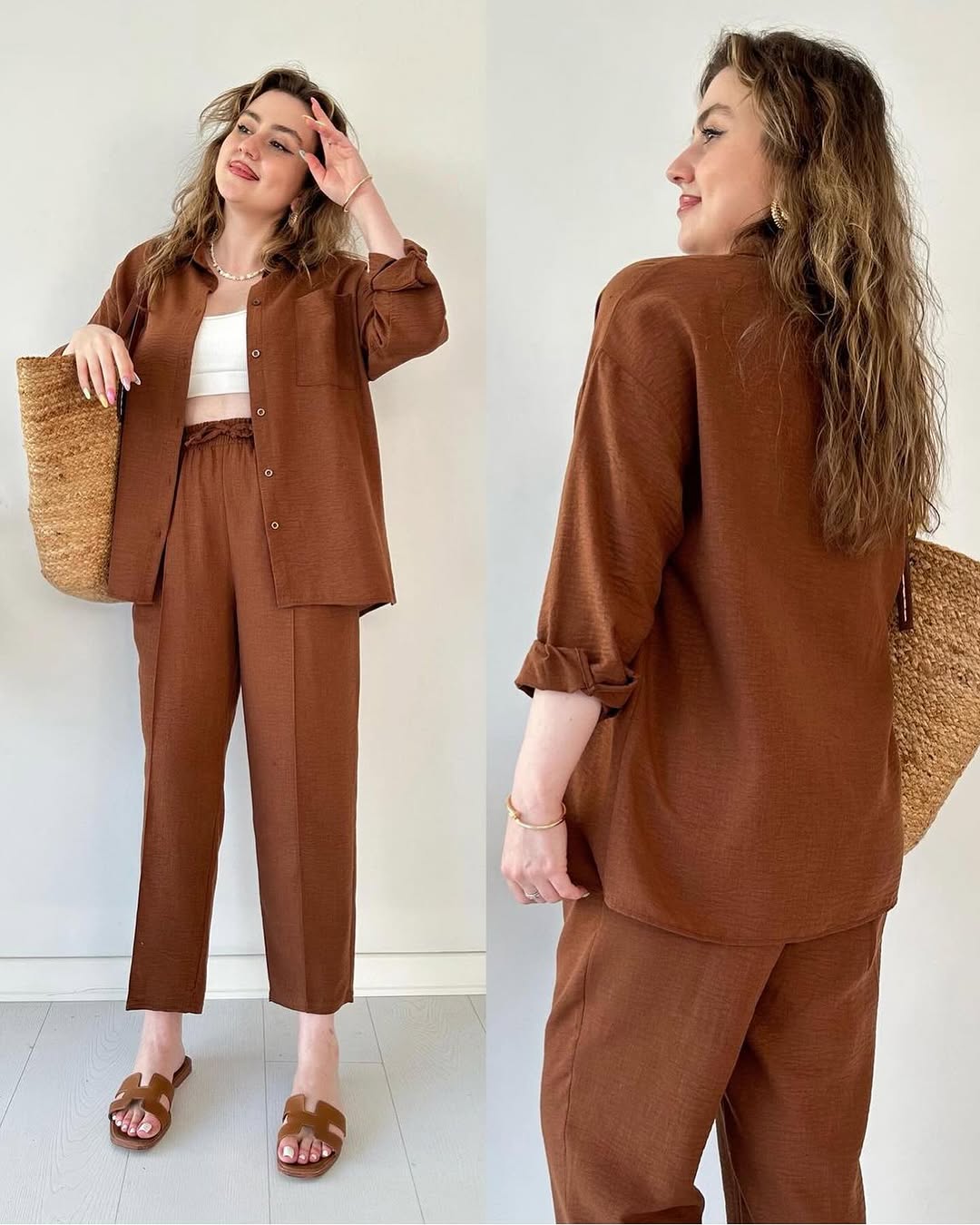 Shirt Collar Drop Shoulder Shirt & Trousers Co-Ords