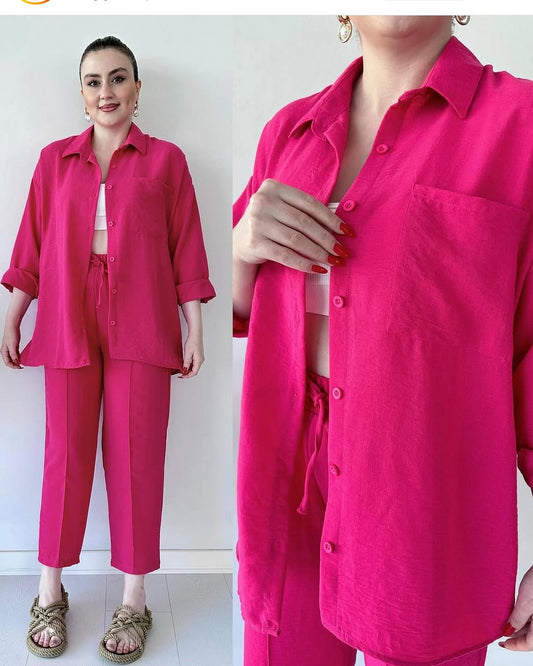 Shirt Collar Drop Shoulder Shirt & Trousers Co-Ords