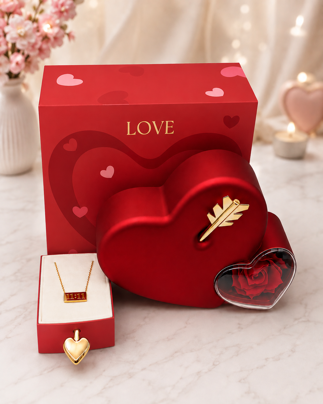 Romantic Love Gift Hamper for Couples | Heart-Shaped Rose & Gift Box