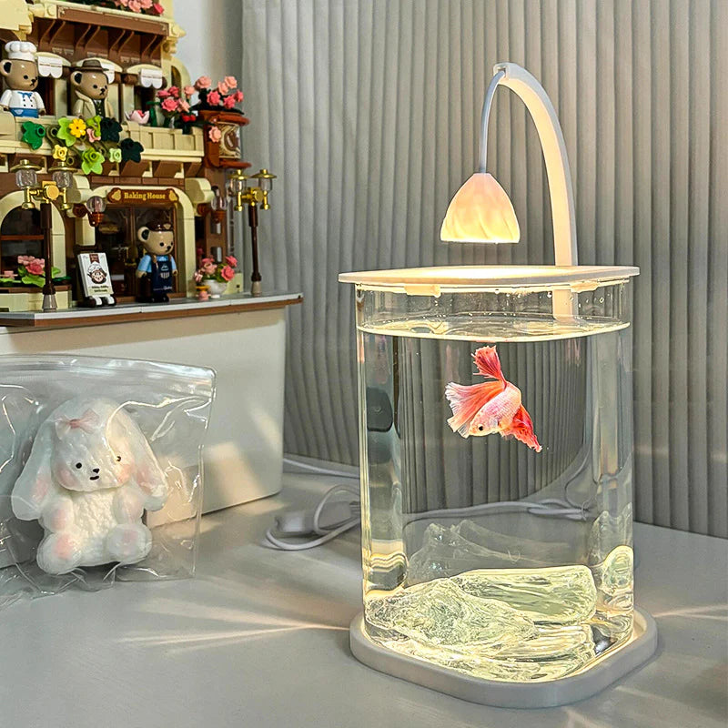 Multi-Functional Ice Crystal Desktop Aquarium Setup with Lamp