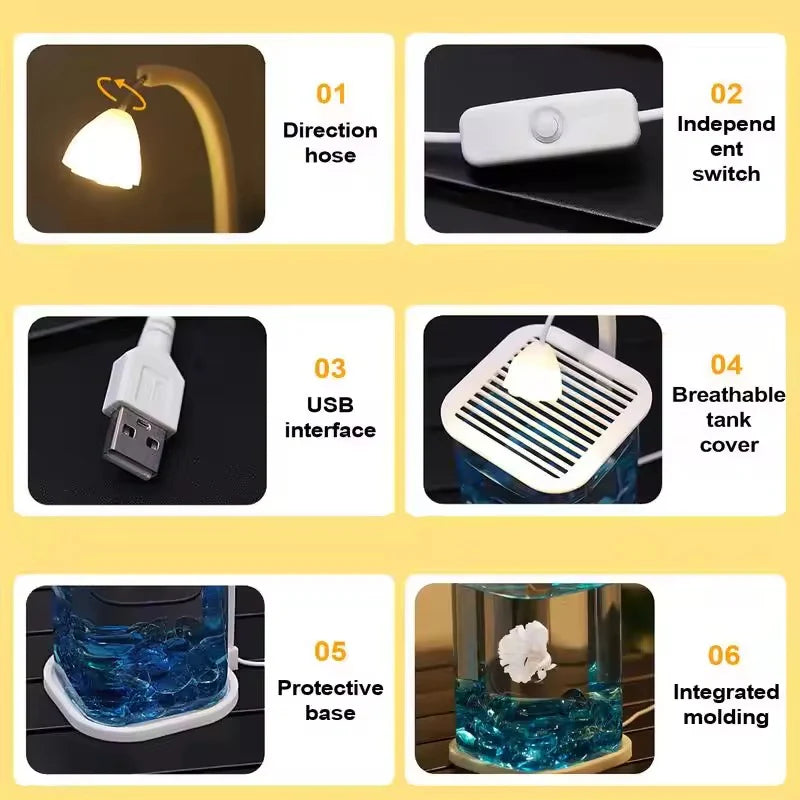 Multi-Functional Ice Crystal Desktop Aquarium Setup with Lamp