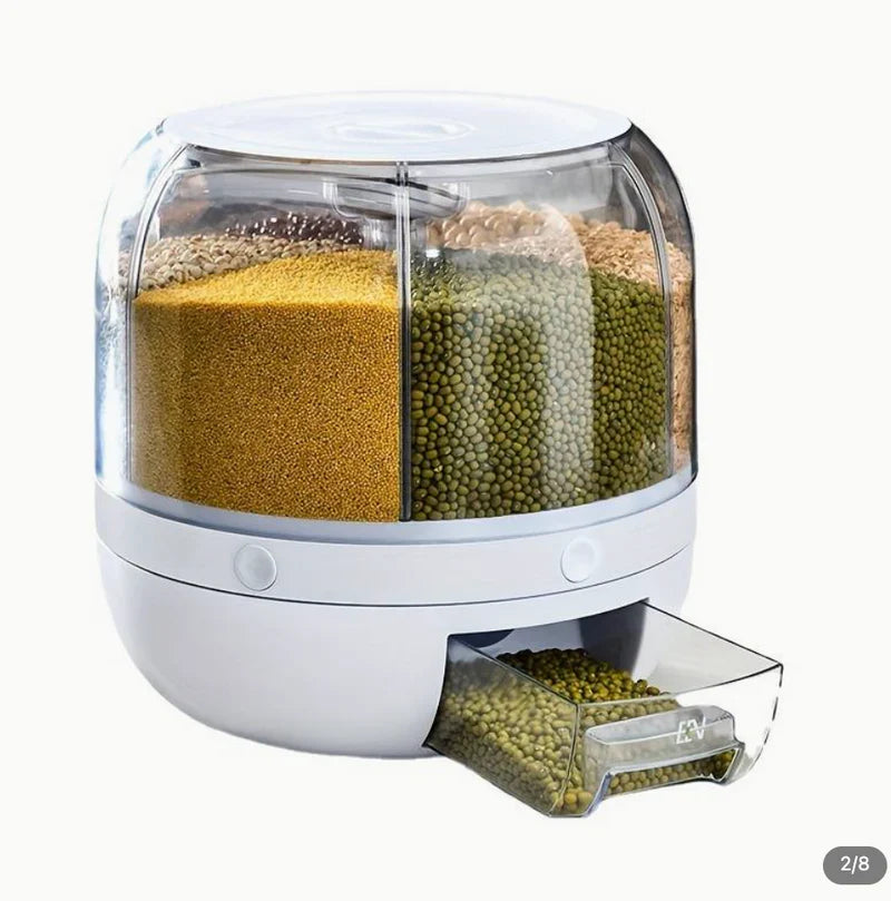 360° ROTATING RICE, GRAIN DISPENSER FOR KITCHEN STORAGE