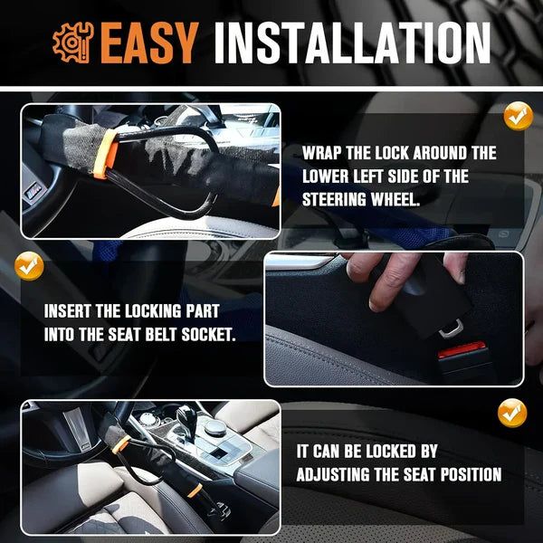 Universal Car Steering Wheel Lock With Seat Belt Socket locks