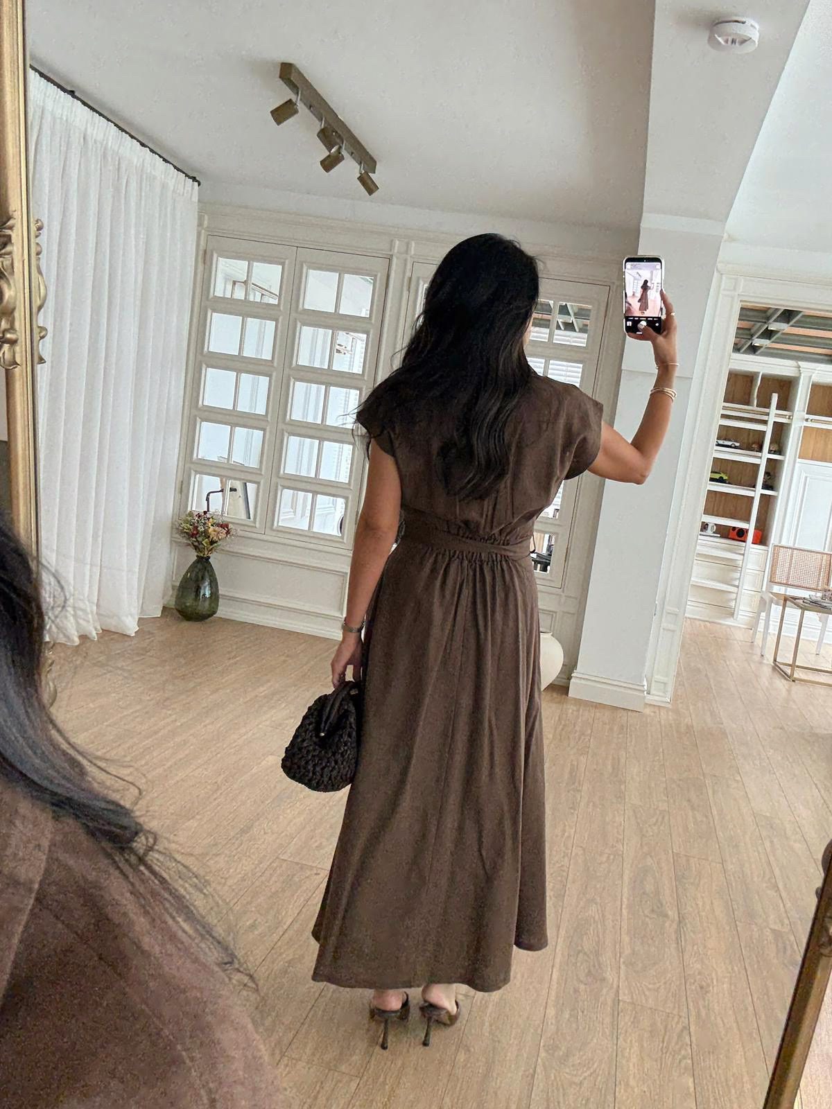 Omilika Gold Buttoned Belted Linen Dress