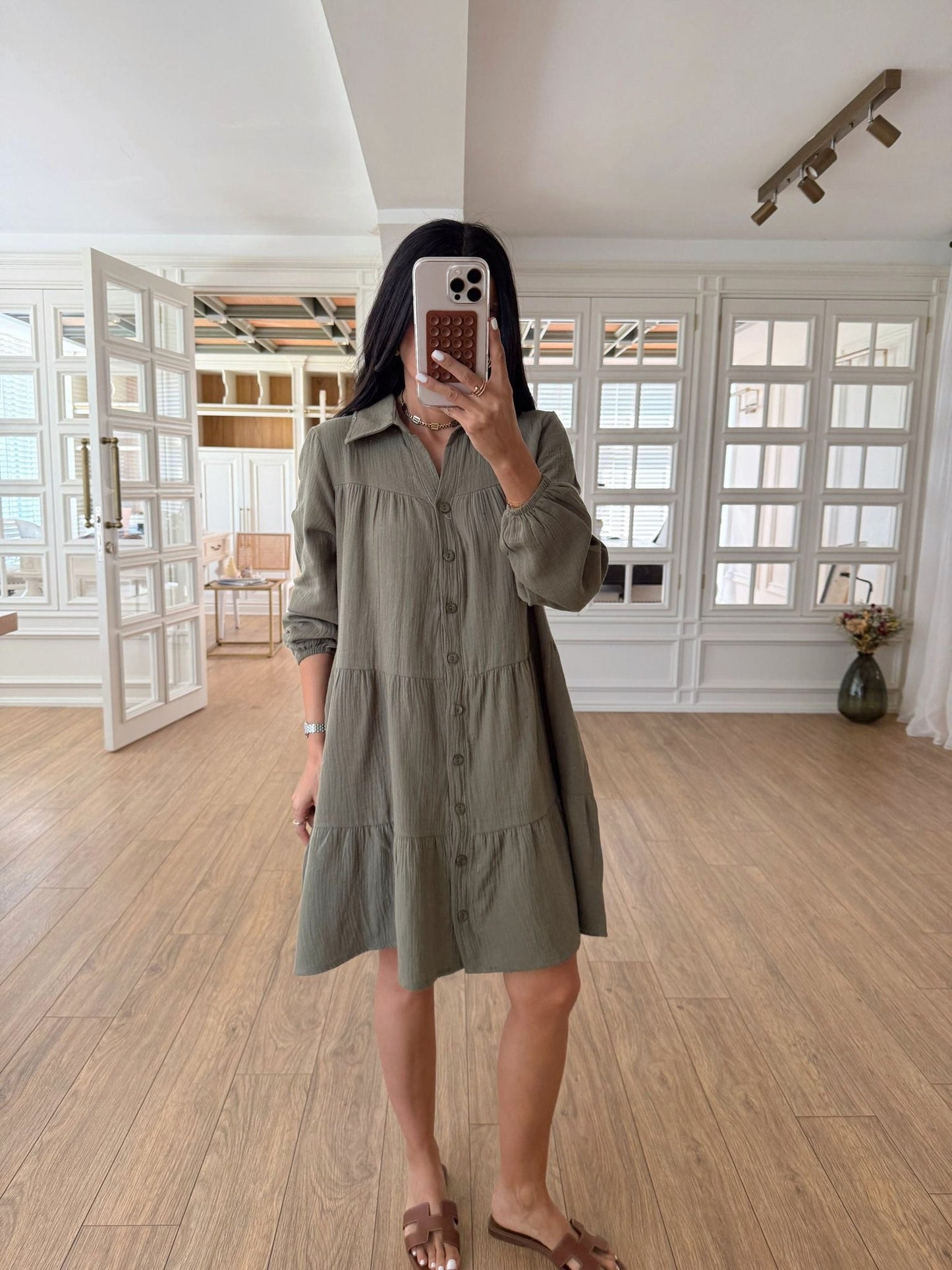 Diamon Buttoned Loose Muslin Dress