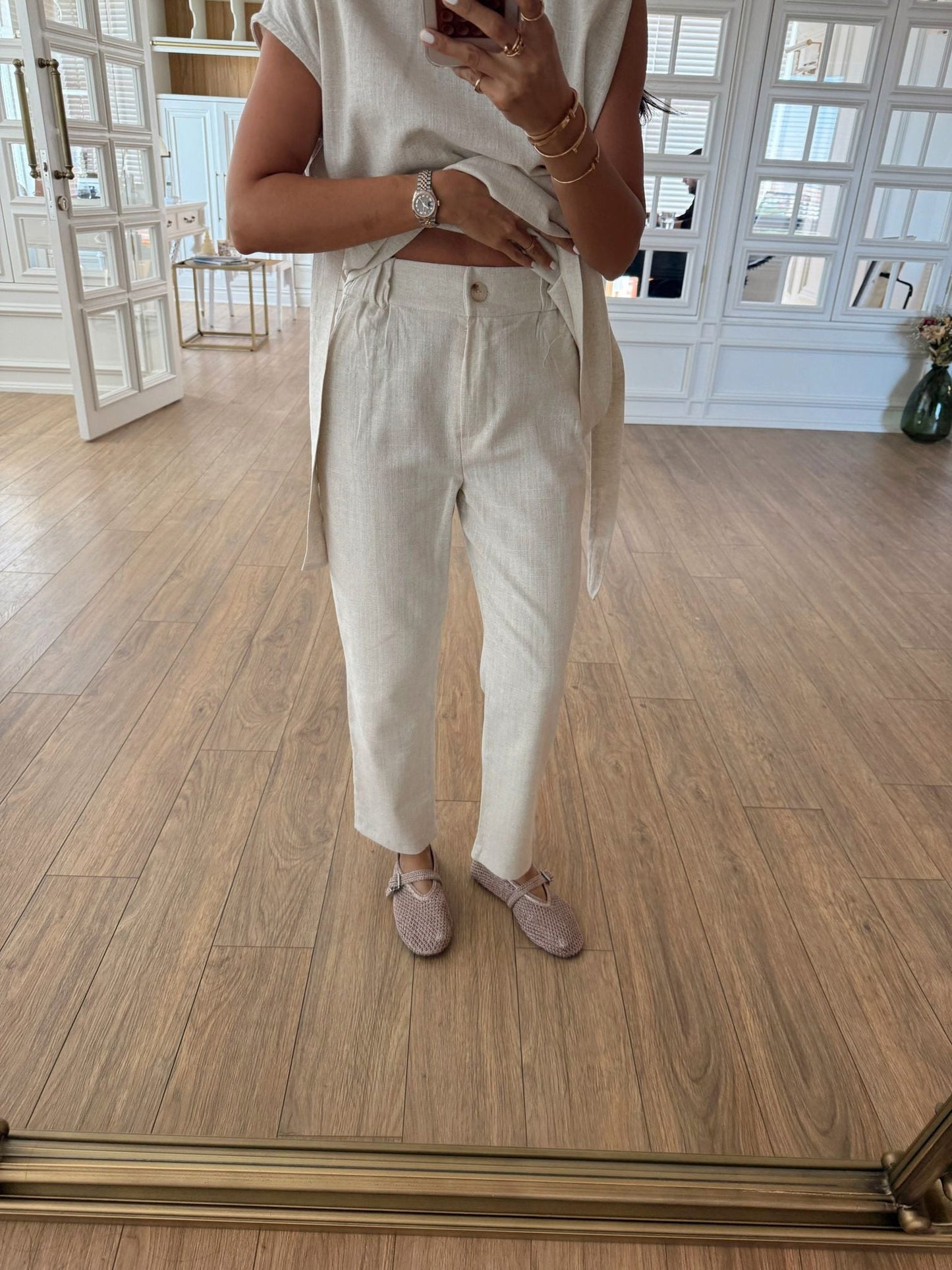 Orika Shoulder Twist Blouse-Pants Russian Suit