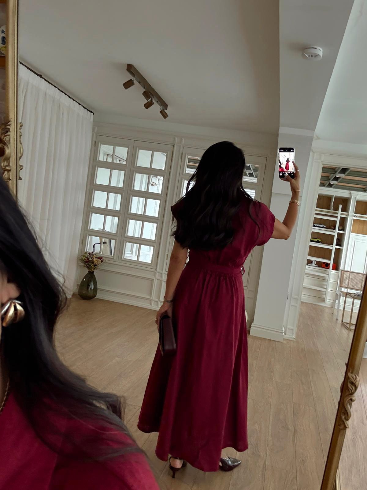 Omilika Gold Buttoned Belted Linen Dress