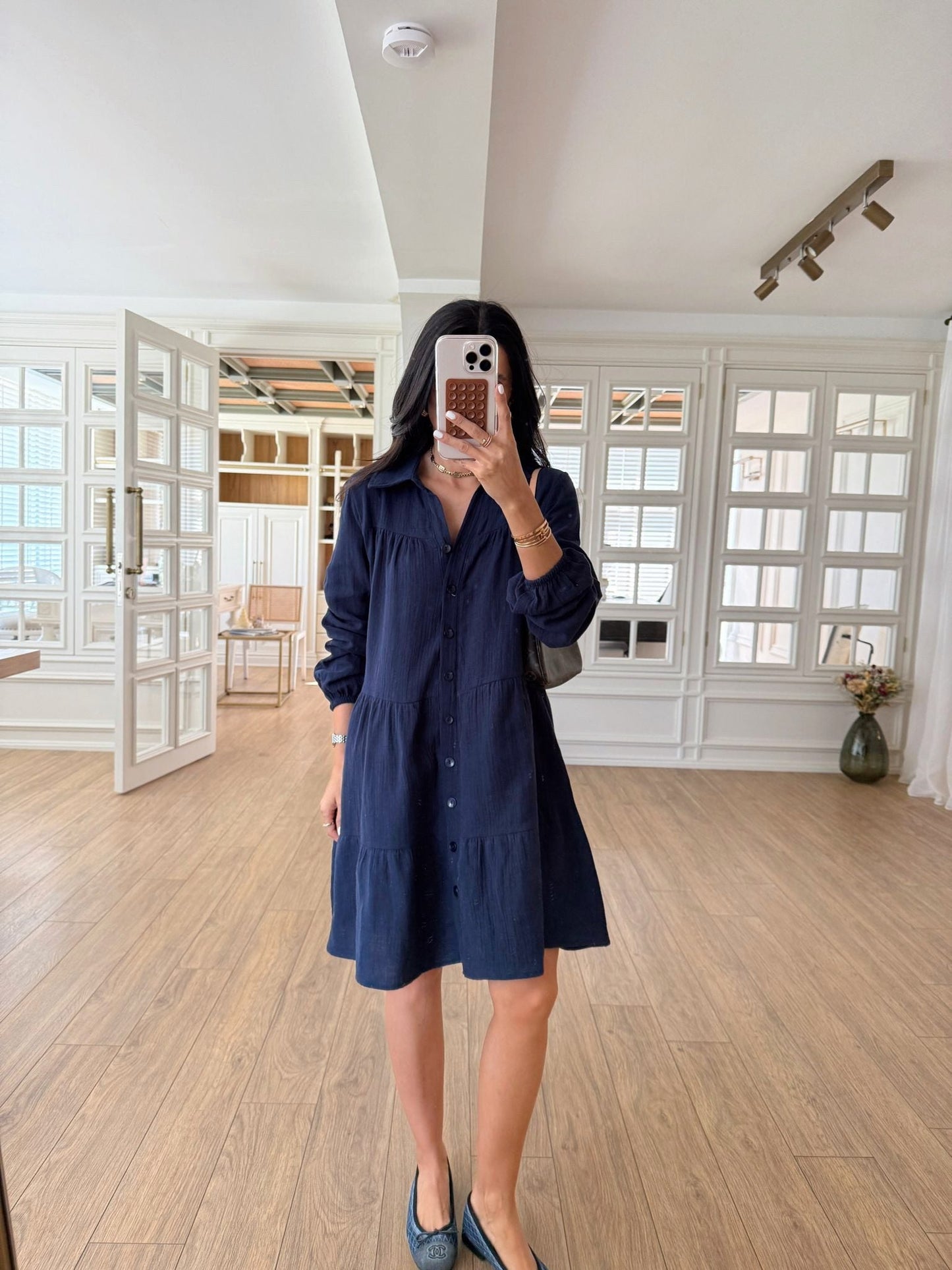 Diamon Buttoned Loose Muslin Dress