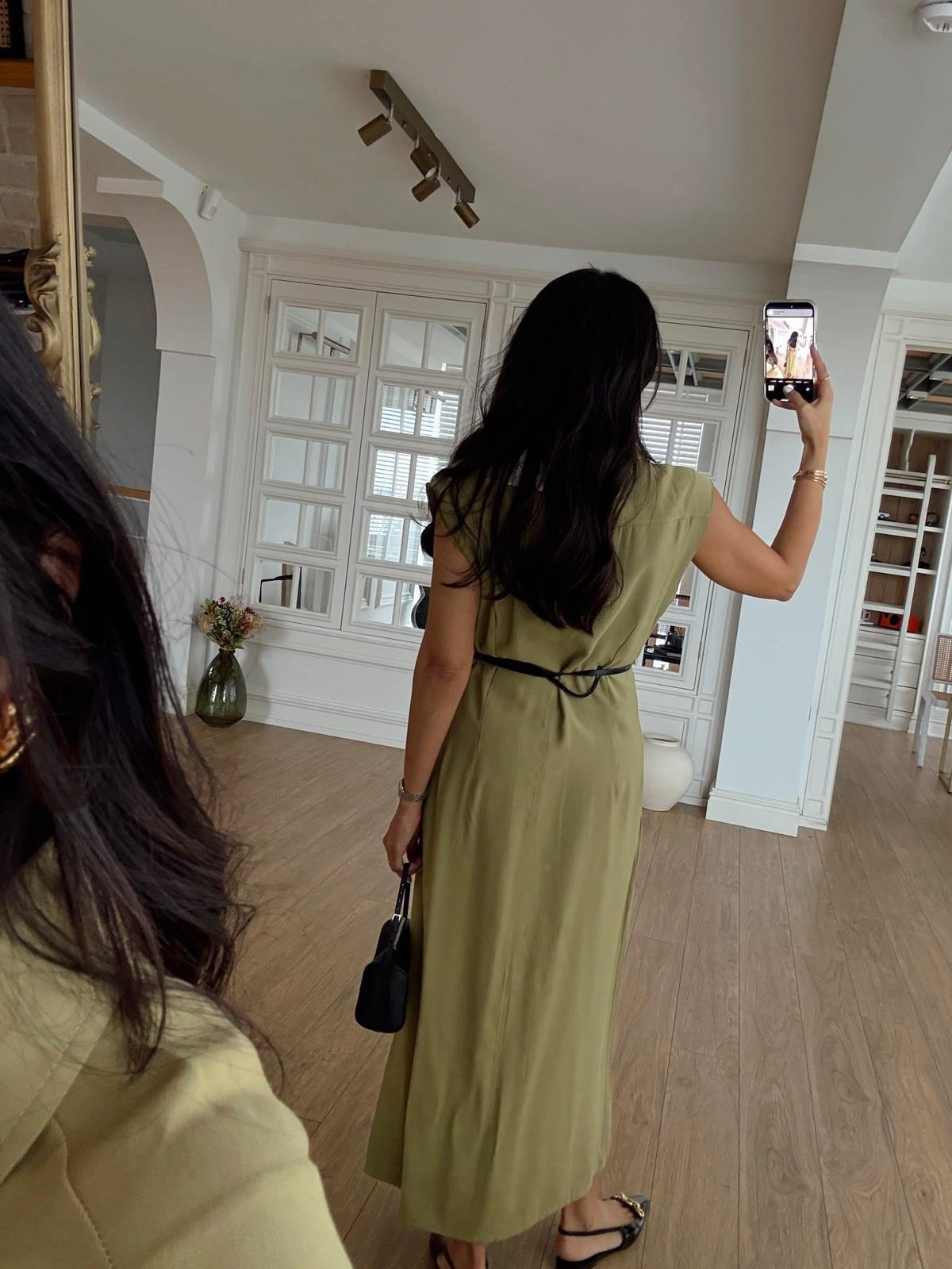 Parley Zero Sleeve Button Placket Belted Dress