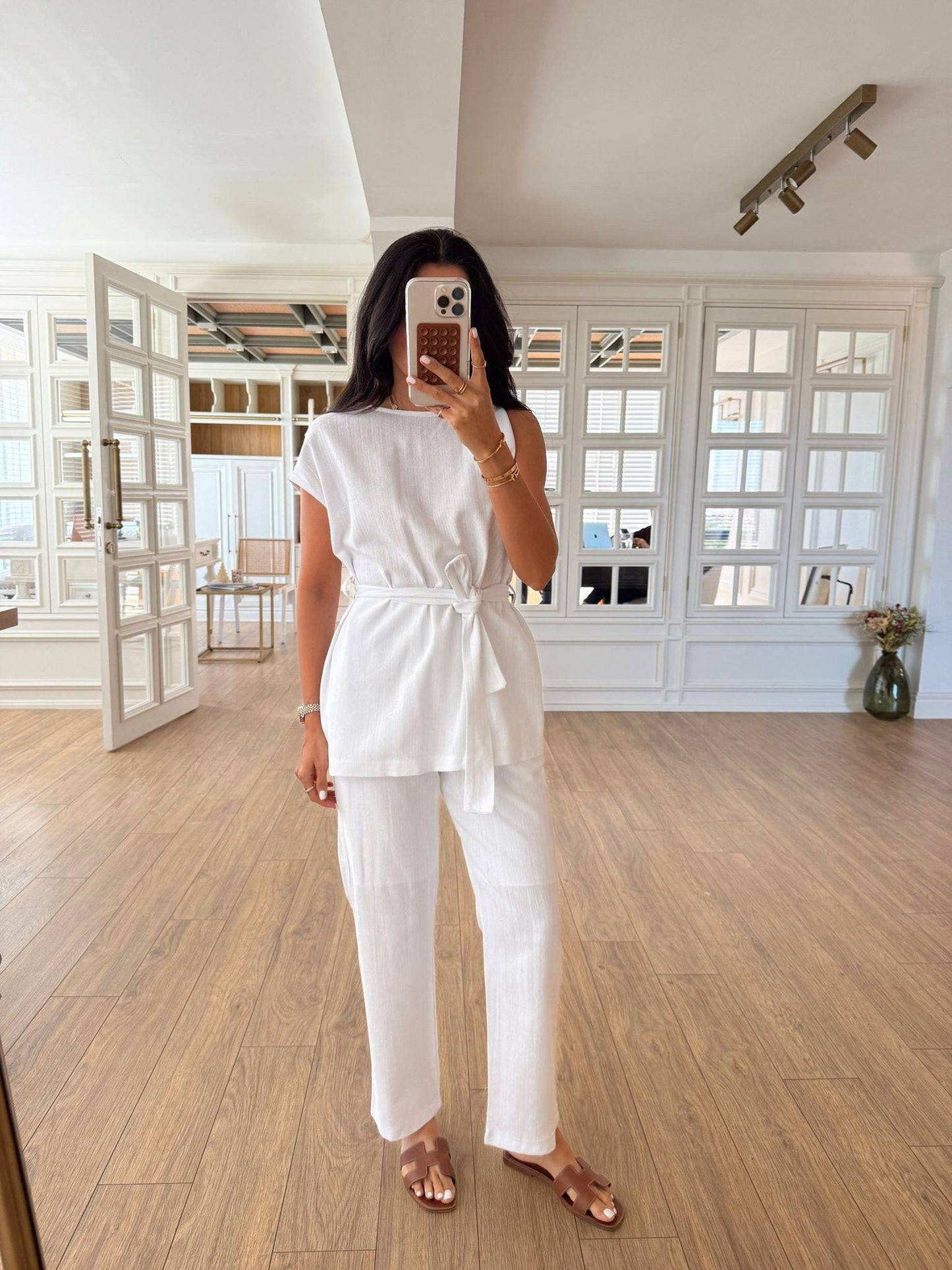 Orika Shoulder Twist Blouse-Pants Russian Suit