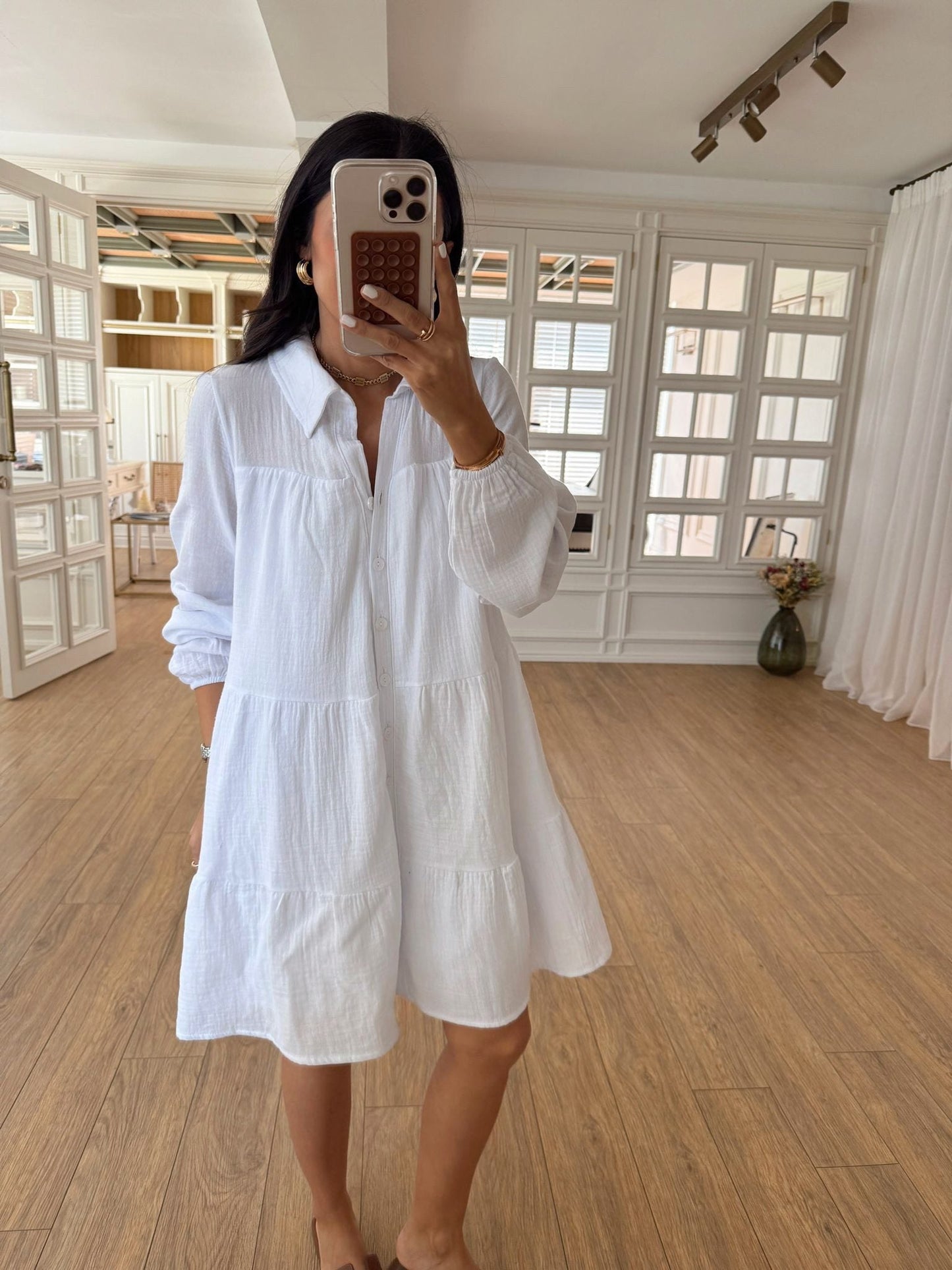 Diamon Buttoned Loose Muslin Dress