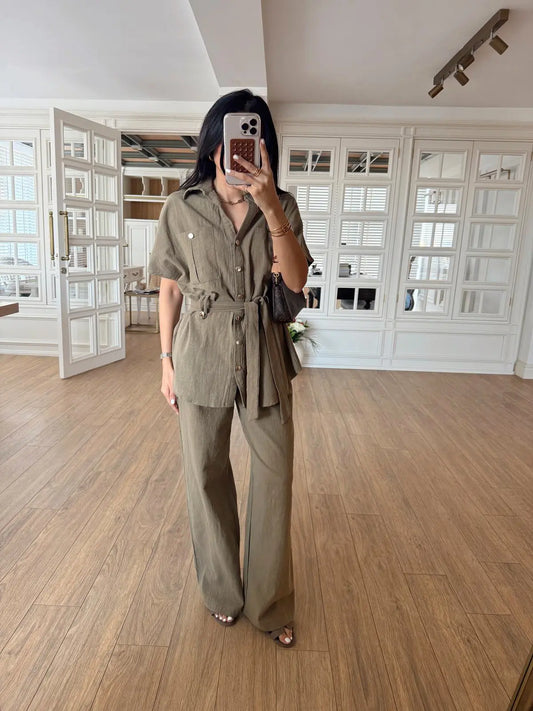 Stean Khaki Muslin Linen Set