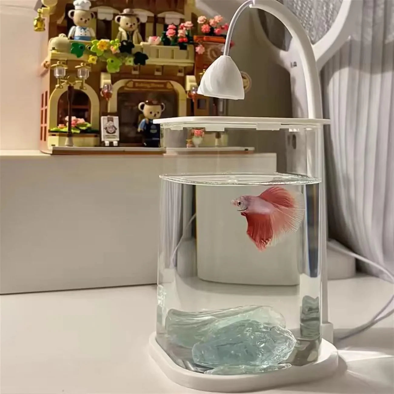 Multi-Functional Ice Crystal Desktop Aquarium Setup with Lamp