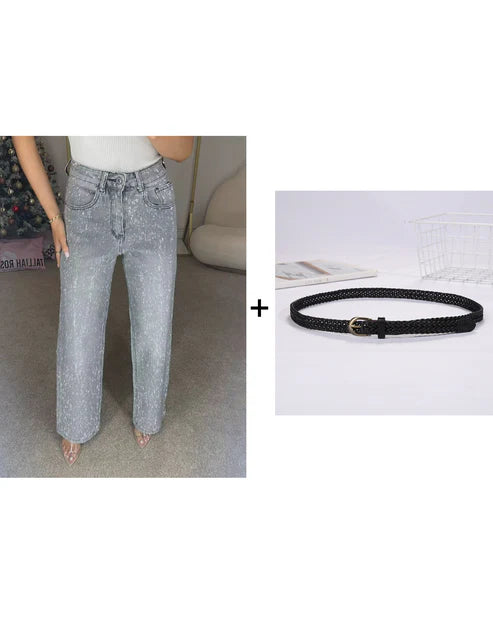 🔥Straight Leg Jeans With Rhinestones