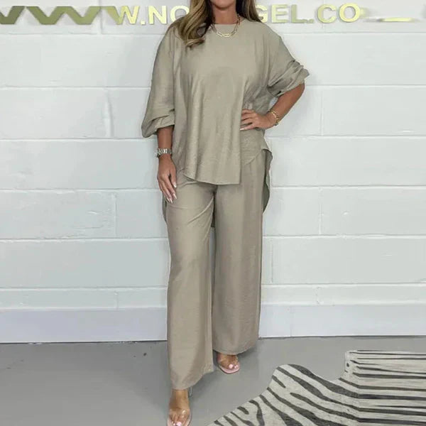High set and wide leg trousers with long sleeves for women