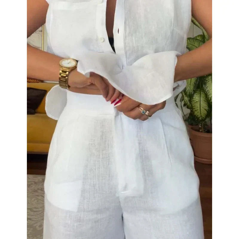 Linen cotton short sleeve T-shirt and loose pants