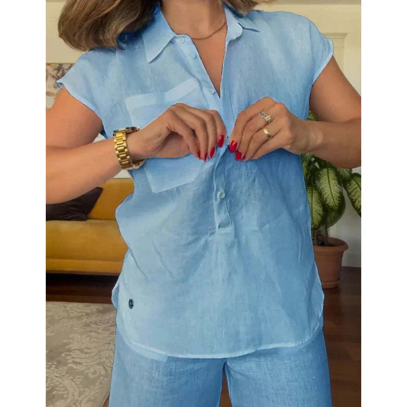 Linen cotton short sleeve T-shirt and loose pants