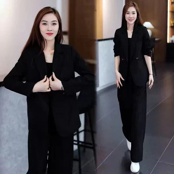 Women's Trendy Solid Color Two-Piece Outfits Blazer & Pants