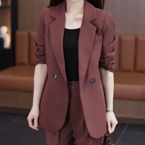 Women's Trendy Solid Color Two-Piece Outfits Blazer & Pants