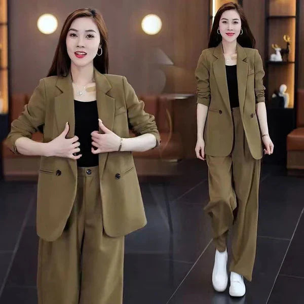 Women's Trendy Solid Color Two-Piece Outfits Blazer & Pants