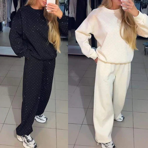 Women’s Round-neck Casual Sports Sweatshirt and Jogger Pants (2-piece Set)