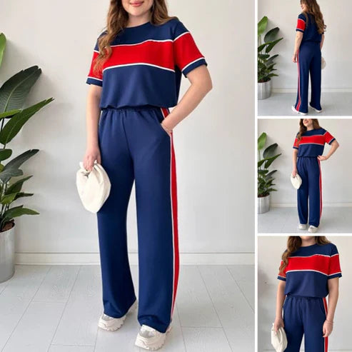 Women's two-piece color-blocked tracksuit