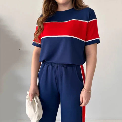 Women's two-piece color-blocked tracksuit