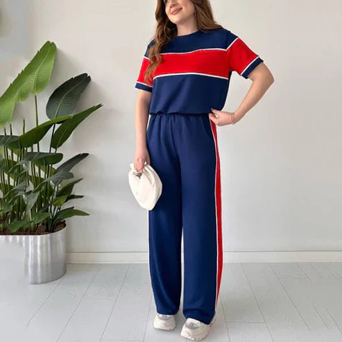 Women's two-piece color-blocked tracksuit
