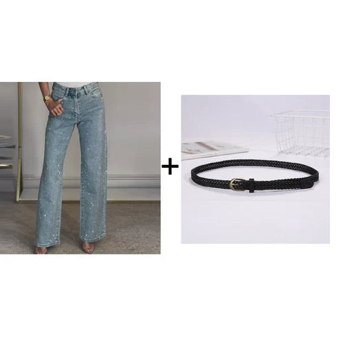 🔥Straight Leg Jeans With Rhinestones