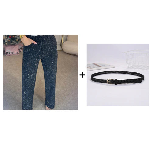 🔥Straight Leg Jeans With Rhinestones