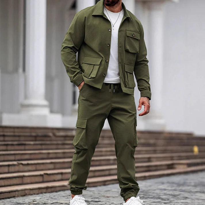 Men’s Retro Jacket & Cargo Pants 2-Piece Set