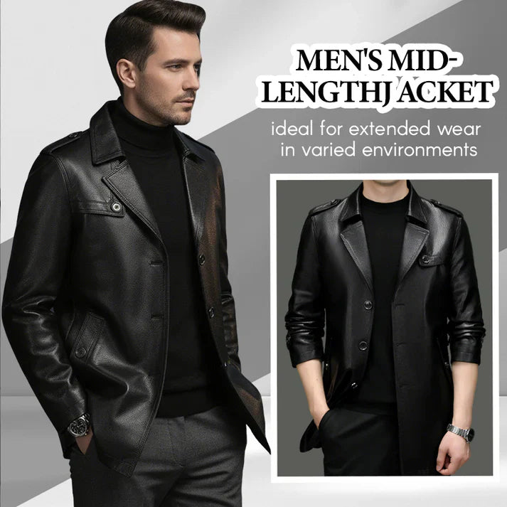 Men's Mid-Length Faux Leather Coat