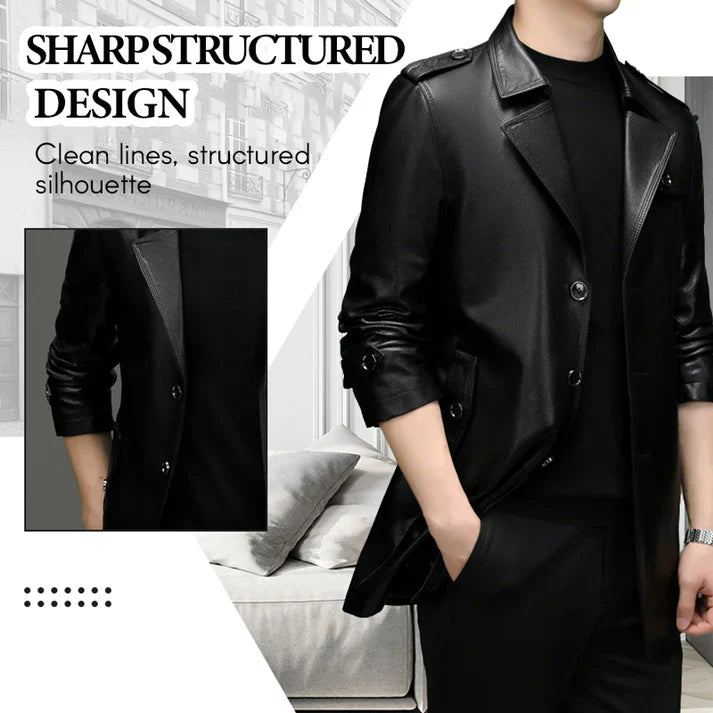 Men's Mid-Length Faux Leather Coat