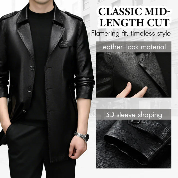 Men's Mid-Length Faux Leather Coat
